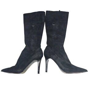 Lauren Ralph Lauren LRL Suede Boots Womens 8.5 Black Stiletto Tall High Heel